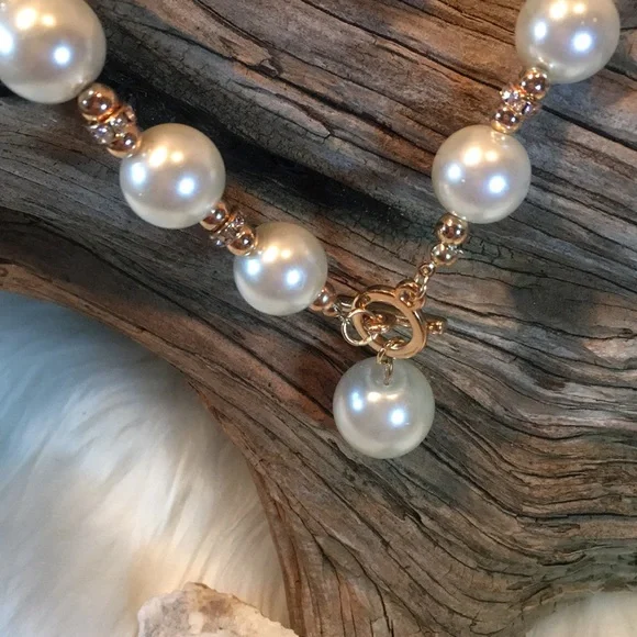 ⚜️ TAHARI-Fancy Lg Faux Pearls w/Crystals Spacers⚜️ - Picture 3 of 6